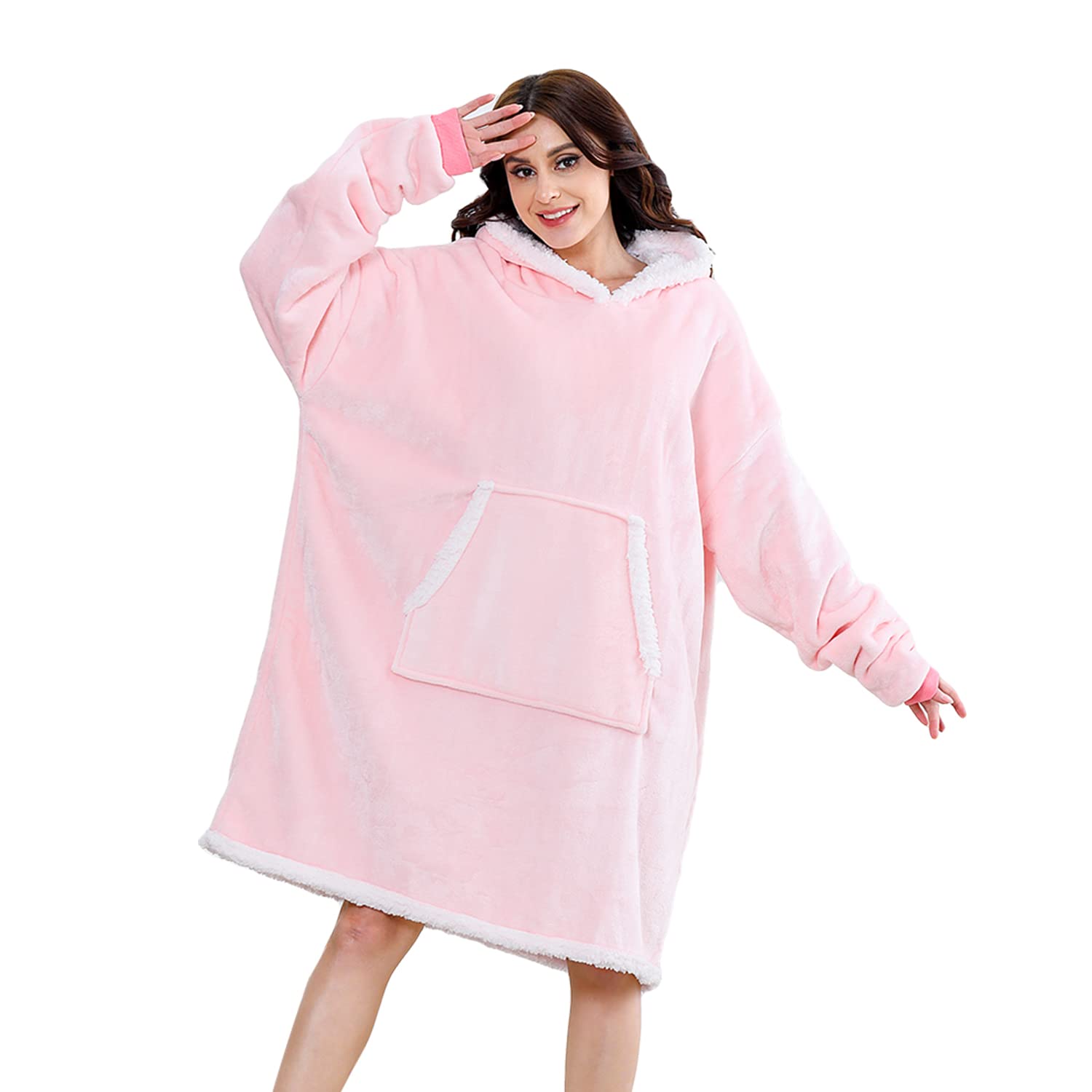 Hoodie Blanket Blanket Hoodie Warm Comfortable Giant Hoody Sweatshirt Soft Wearable Sherpa with Front Pocket for Men Women Teens Friends