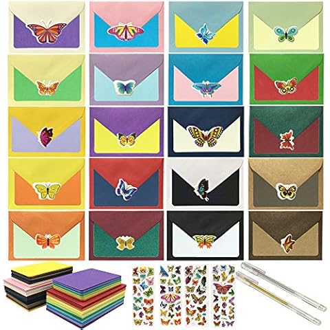 JOLLY SWEETS 100 Set 20 Rainbow Color Mini Envelopes, 4x2.7 Envelopes with 20 Colored Blank Cardstock Flat Note Cards DIY Card, Stationery Set Supplies for Quick Thank You Card, Valentine's Day Cover