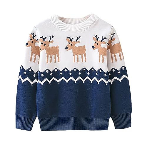 Image of HILEELANG Toddler Boy Girl Christmas Sweater Pullover Reindeer Elk Snowman Sweatshirts Tops