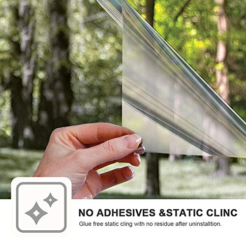 Filmgoo Window Privacy Film One Way Daytime Mirror Tint Treatments UV Heat Control Vinyl Stickers Sun Block Glass Paper Door Covering Reflective 35.4 Inch x 13.1 Feet Silver