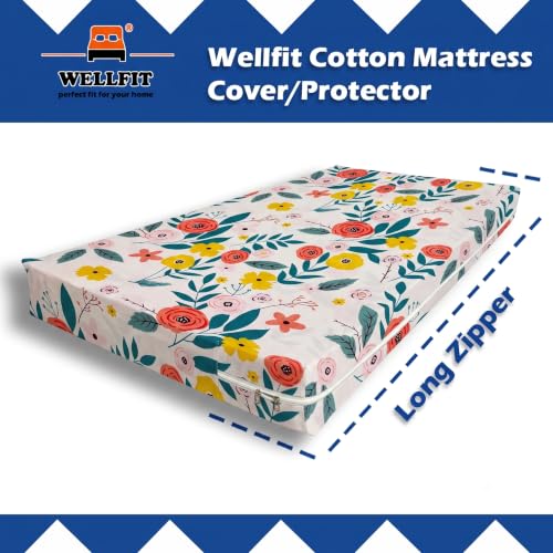 Image of WELLFIT Premium Glace Cotton 300 TC Mattress Cover | Protector for Single Size Bed with Zip /Chain /3x6 ft / 36x72x6 inch