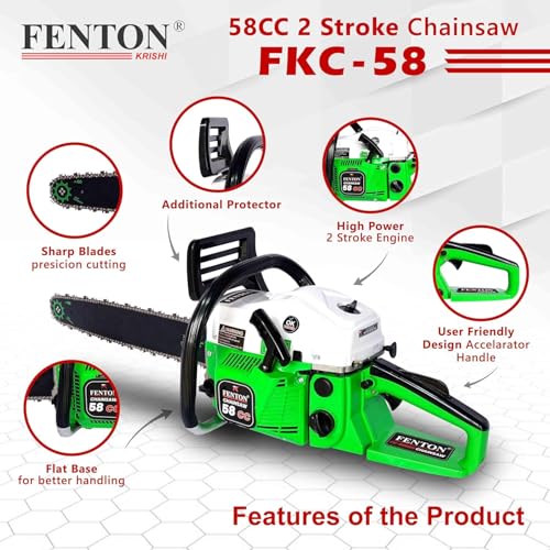 Image of 58CC Heavy-Duty Chainsaw (Green) | 2025 Upgraded Model | 2-Stroke Petrol Engine | Fuel-Efficient & Durable Wood Cutting Machine for Farming, Gardening & Forestry | Dual Silencer