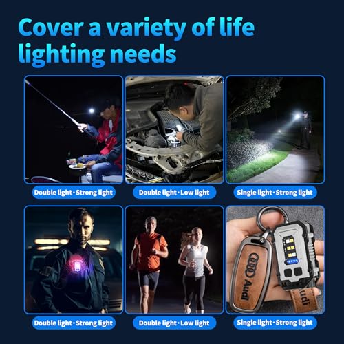 Image of 2 Pack Mini Keychain Flashlight with Clip, LED Magnetic EDC Key Chain Light for Mechanics with COB Sidelight, USB C Rechargeable Small Multi-Use Waterproof Light for Work Car Repair