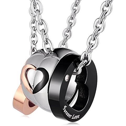Aienid Couple Necklaces for Women and Men Stainless Steel Forever Love Heart Pendant Matching With Chain Cover