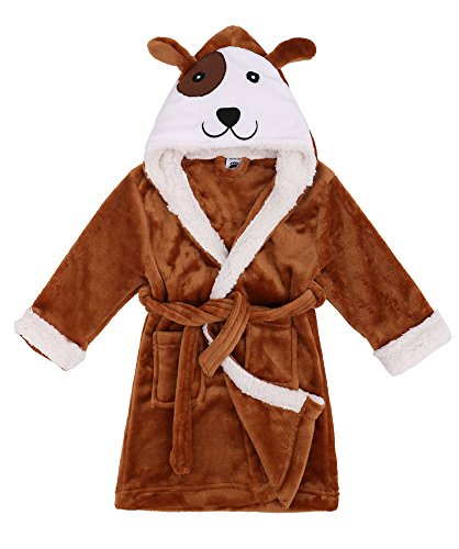 Children Robe Zoo Crew Fuzzy Sherpa Lined Hooded Animal Bathrobe,Dog,M(4-6 Years)