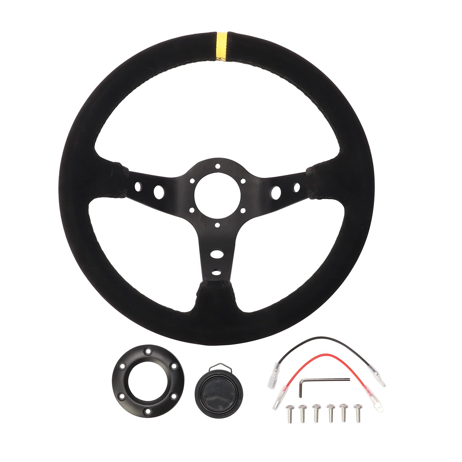 aleawol Motorsport Lenkrad Universelles Sportlenkrad Auto 14 Zoll 350mm 6 Schrauben Grip Rennsport Lenkrad Drift für Automodifikation Nachahmung Rennlenkrad, Schwarz