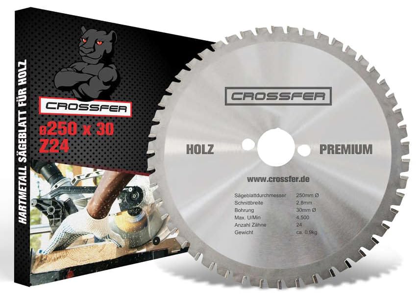 CROSSFER Hartmetall Kreissägeblatt für Holz | Premium Qualität für die Holzverarbeitung (Ø250 x 30 (Z24))