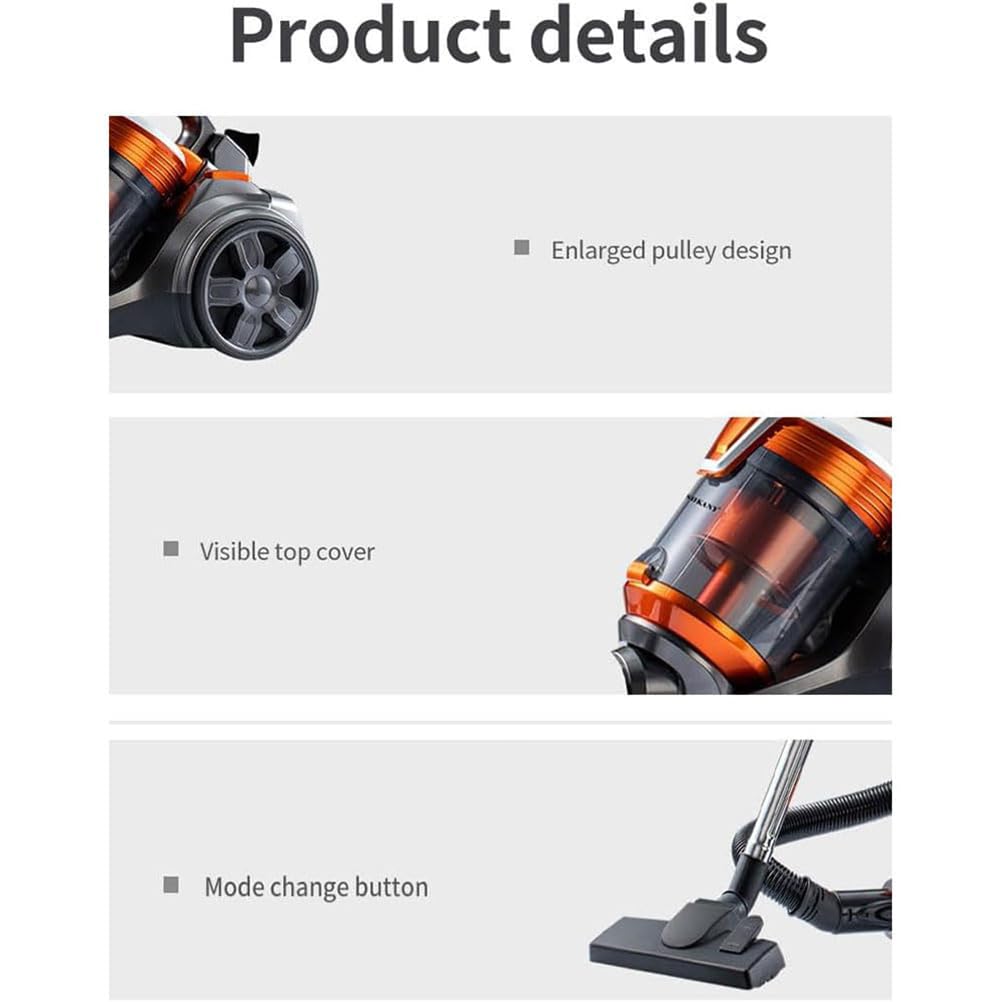 Aspiradora cilíndrica sin Bolsa de 3600 W, Limpiador ciclónico de alfombras y Suelos Duros, Ligero y Compacto, Filtro HEPA, Manguera Extensible, para Polvo, Suciedad y Suelos