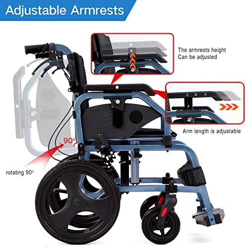 Homyking Lightweight Wheelchair For Adults, Portable Folding Transport Wheelchair With Hand Brake (16“ Wheels) #TOP1