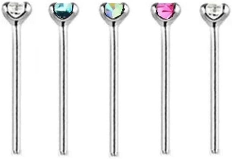 Mixed Colour Crystals PACK OF 5 STERLING SILVER Thin 0.6mm Bar BEND TO FIT Nose Studs CHOOSE CRYSTAL SIZE: 1.2mm, 1.5mm, 2mm or 2.5mm