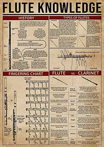 ARA STEP Vintage Knowledge Posters Musical Instruments Wall Decor Prints UNFRAMED. (297 x 420 mm / 11.7 x 16.5 inches, Flute Knowledge)