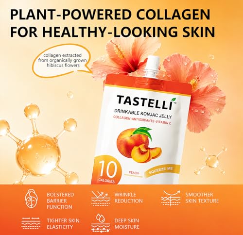 Tastelli Peach Konjac Jelly with Collagen & Vitamin C | Sugar Free Gluten Free Low Calorie | Vegan Fruit Snack | 150mL x 10 Pouches - image 5