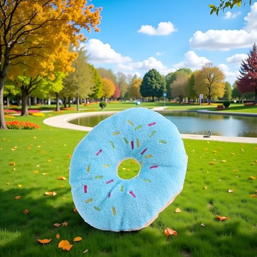 Clockjuan 1 x blaues Plüsch-Spielzeug in Donut-Form, quietschendes Spielzeug für Haustiere, Kauspielzeug, Blaubeere, quietschendes Plüsch-Hundespielzeug, Kauschutz-Technologie