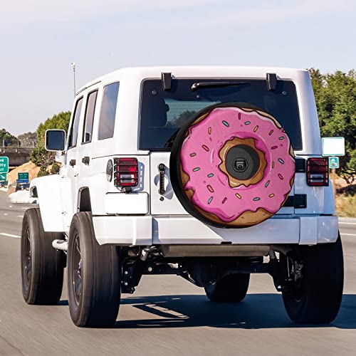 Image of Delerain Spare Tire Cover with Backup Camera Hole Pink Donut Wheel Covers Waterproof Dust-Proof UV Sun Universal Fit for RV Trailer RV SUV Truck (18 Inch for Diameter 32 inch-34 inch)