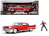 StarSun Depot New 1958 Cadillac Series 62 Red with Freddy Krueger Diecast Figure A Nightmare on Elm Street Movie 1/24 Diecast Model Car by Jada