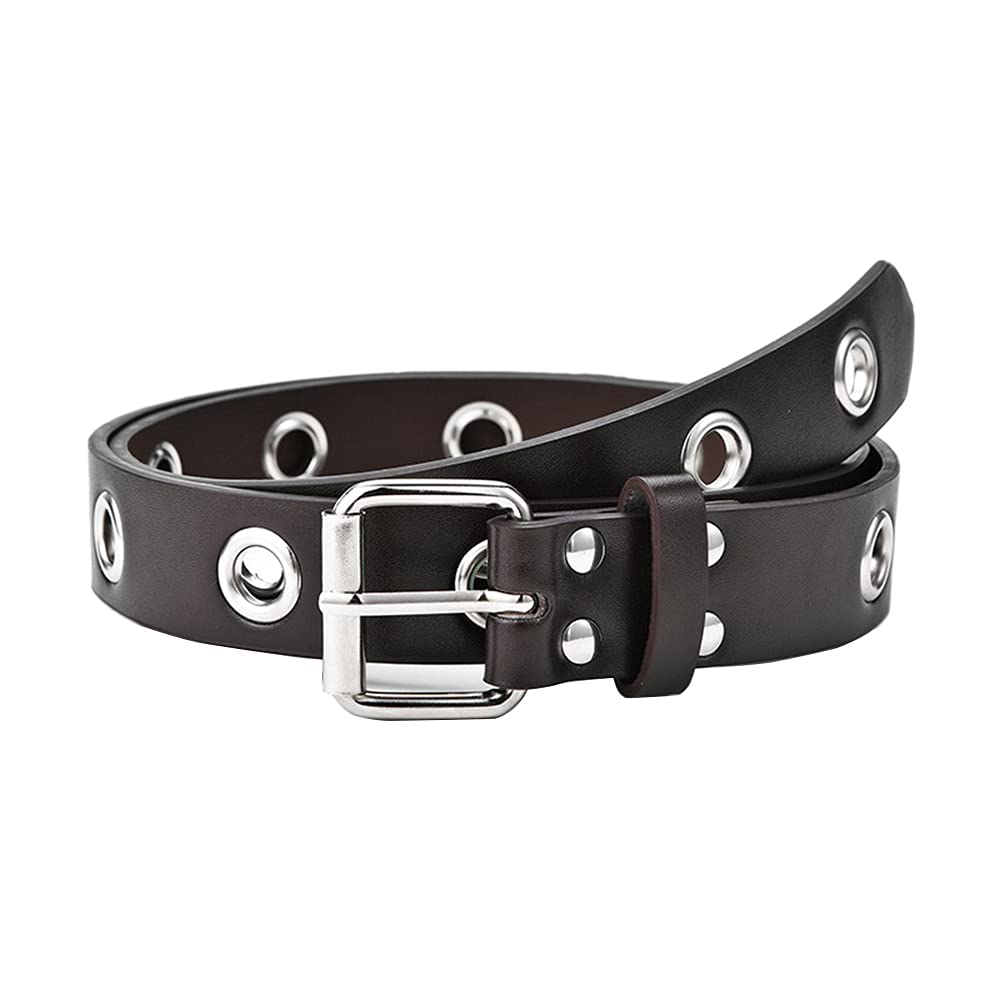 Junhouse Punk Pu Leather Belt Women Studded Eyelet Grommet Belt for Jeans Dresses Hollow Rivet Denim Belt Ladies Waist Belts with Pin Buckle (Coffee)