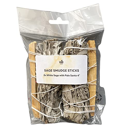 VIE 2x Palo Santo White Sage 4" Smudge Sticks, Natural