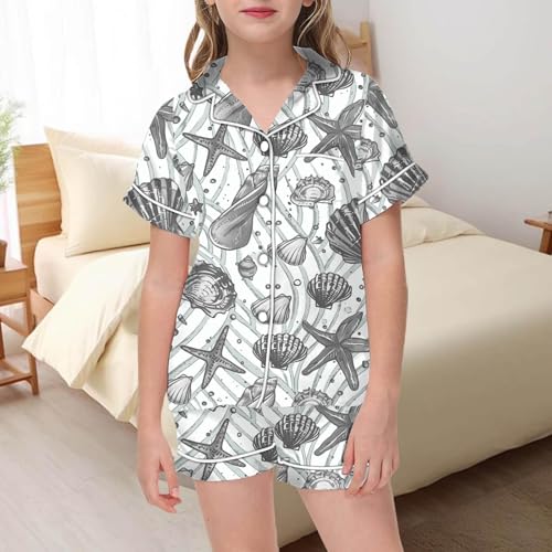 Satin Silk 𝐏a𝐣amas for Kids Short Sleeve Button-Down 𝐏𝐣s 𝐋oun𝐠ewear Sets with Shorts Funny Print Silk 𝐒lee𝐩wear2
