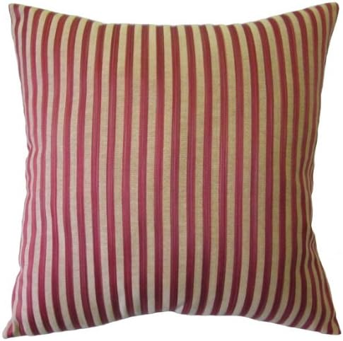 ReynosoHomeDecor Red Burgundy and Yellow/White Stripes Brocade Square Decorative Throw Pillow Covers (32x32 Inch Pillow Cover)