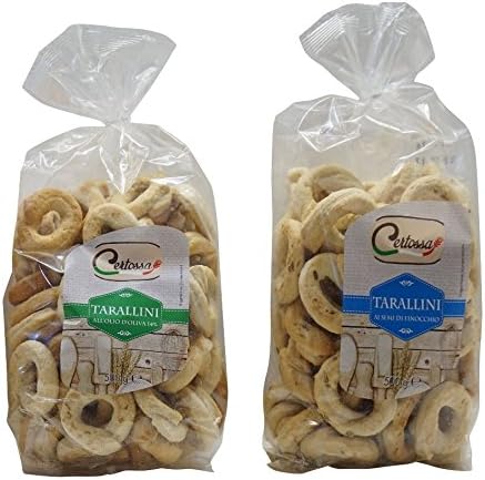 Certossa: "Tarallini" Italian Taralli, with Olive Oil and Fennel Seed 17.6 Ounce (500g) Packages (Pack of 2) [ Italian Import ]
