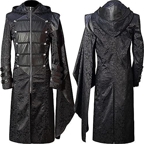 huayuwy Chaqueta de Cuero Vintage Steampunk para Hombre, Chaqueta gótica Victoriana con Capucha, levita de Motocicleta, Gabardina, Chaqueta para Fiesta de Carnaval de Halloween