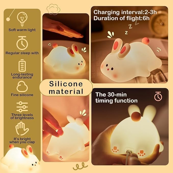 Image of Rabbit LED Night Lights Touch Sensor, USB Rechargeable, 7-Color Changing Lamp for Kids' Room & Baby Gift (Rabbit)