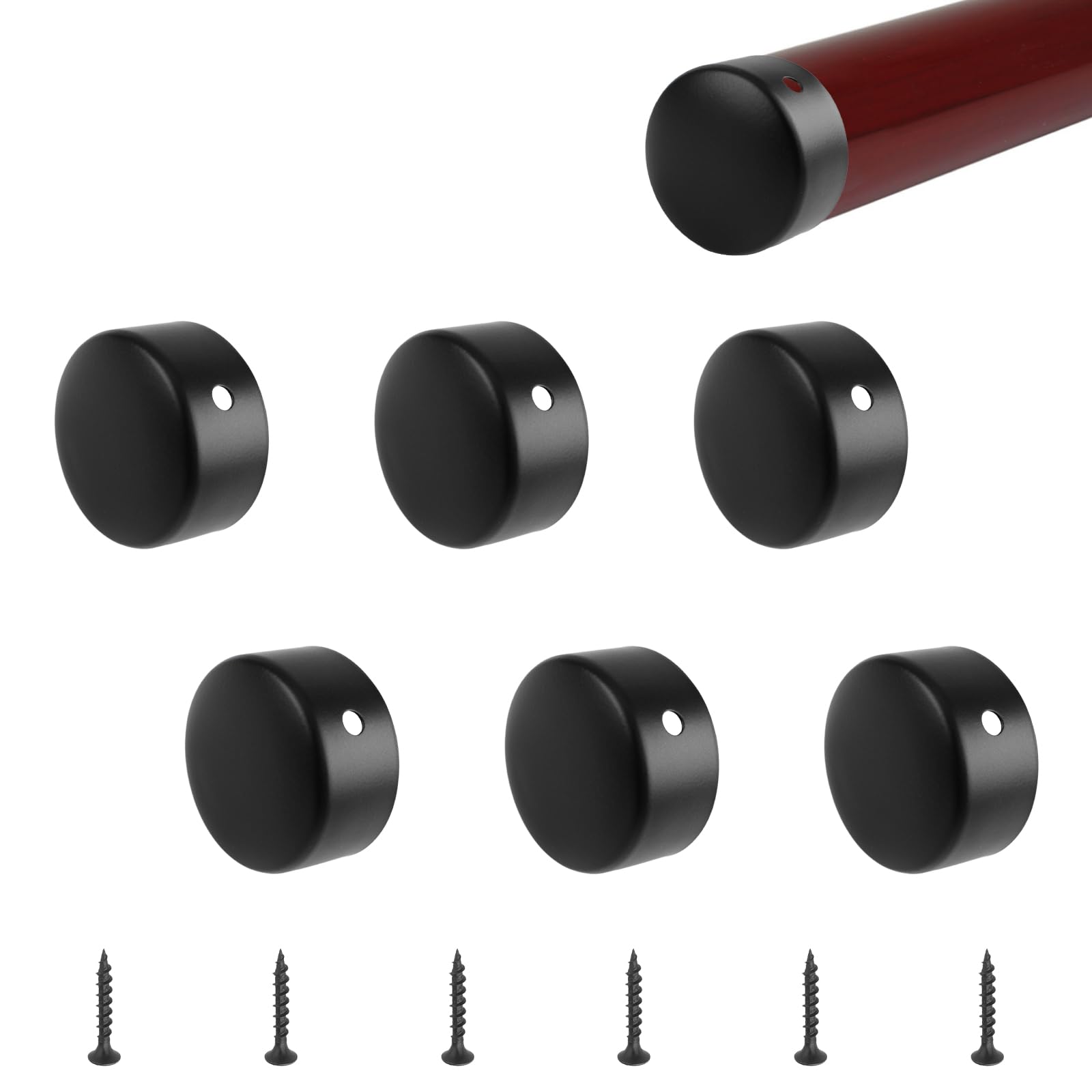 UFURMATE 6PCS 45mm Stainless Steel Round Handrail End Caps - Black, 45mm-6pcs