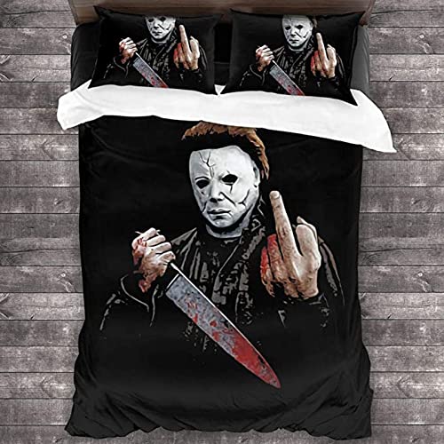 BOKAQI Juego De Ropa De Cama, Funda Nórdica Y Funda De Almohada De Microfibra, Ropa De Cama De Tres Piezas con Estampado Digital 3D Curse of Michael Myers,B,200x200cm