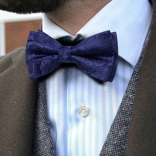 Image of YOHOWA Paisley Striped Men Bow Tie Pre-Tied Formal Adjustable Colorful Bowties Handkerchief Cufflinks Set Wedding Party