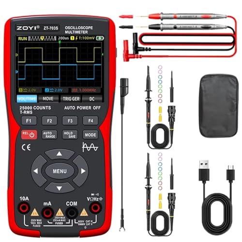 703S 3-in-1-Handheld-Oszilloskop-Multimeter-DDS-Generator, Zweikanal-Bandbreite 50 MHz, 280 MSa/s professionelles Oszilloskop mit hoher Abtastrate, 25000-Zähl-Digitalmultimeter, Voltmeter, 2*P2060-Son
