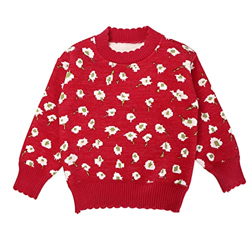 RNTOP Kids Baby Girls Knit Sweater Pullover Toddler Long Sleeve Sweatshirt Tops Kids Floral Fall (Red, 5-6 Years)