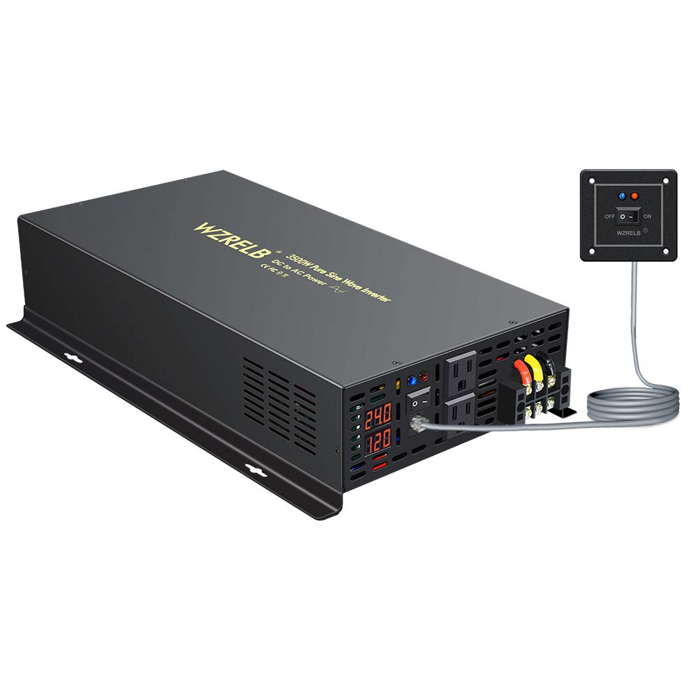 WZRELB 3500W 24VDC 120VAC Pure Sine Wave Power Inverter, 2 AC Outlets, Wired Remote Control, RV (RBP-350024WR)