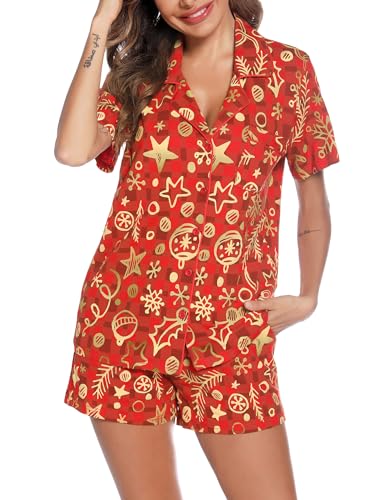 Image of Pjmlifecoco Women's Modal Pajama Set Short Sleeve Button Down Two Piece Soft Sleepwear with Shorts Loungewear S-XXL