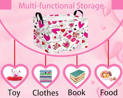 Image of Valentines Day Basket Large Foldable Heart Shaped Storage Box for Gifts Kids Empty Storage Bins Rectangular Toy Organizer Decor (Cartoon Love)