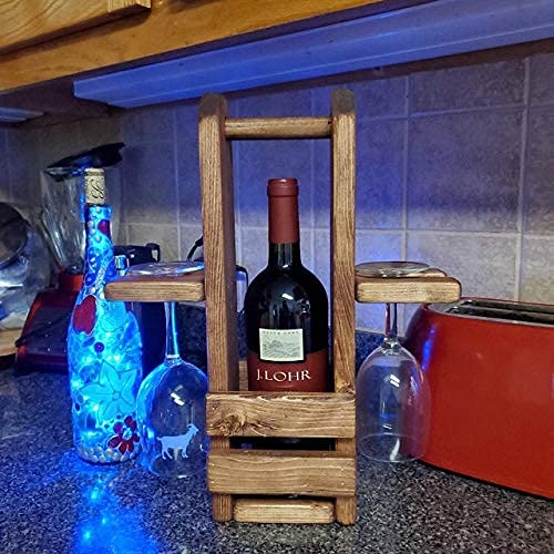 ODEJIA Bar Cart with Wine and Glass Holder Wooden Wine Caddy, Wine Carrier, Wine Tote, Rustic, Wedding Gift, House Warming, Small Bar Trolley, Serving Trolley