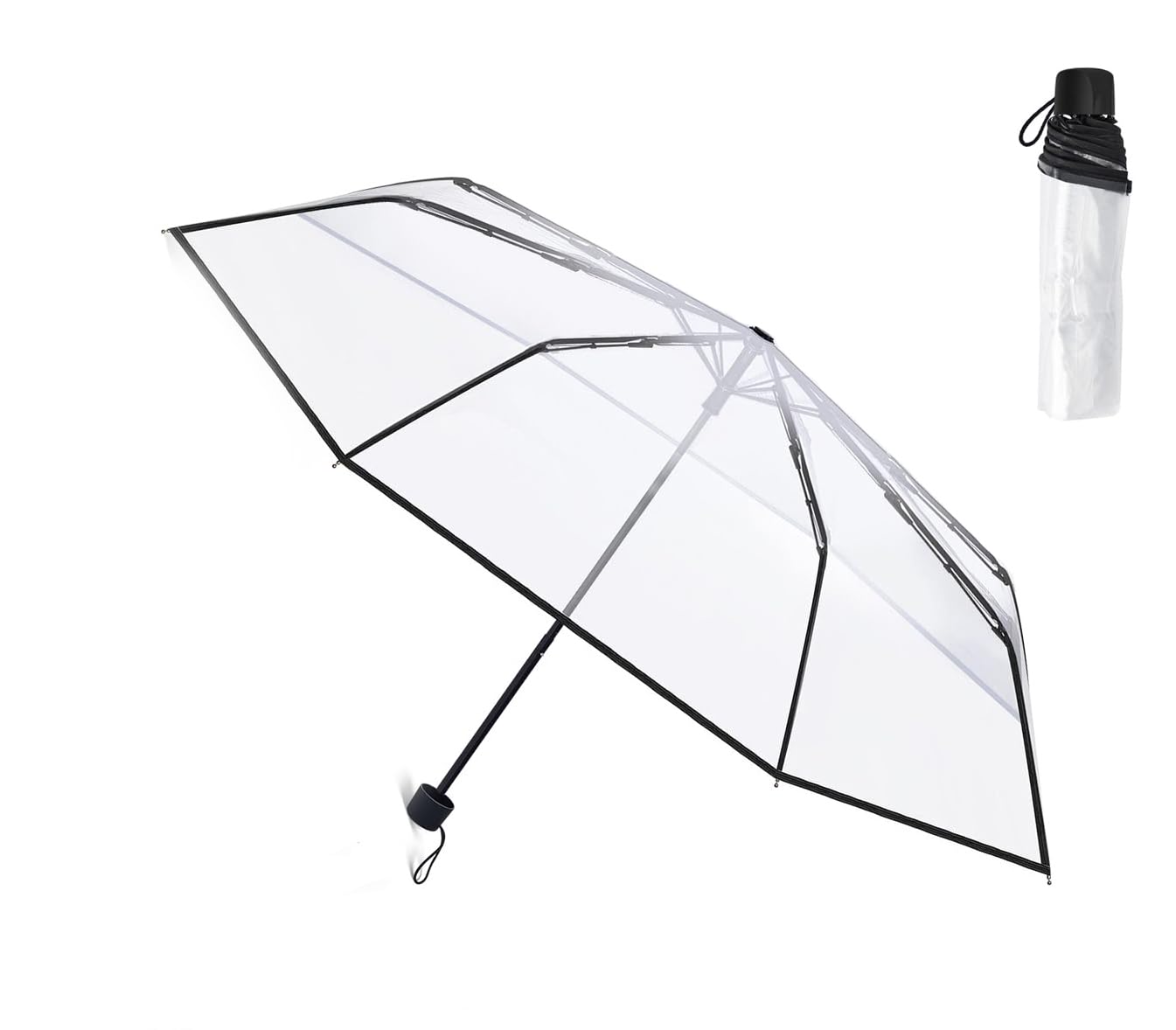 Sweet sevenClear Foldable Umbrella, Travel Compact Umbrella, Windproof Portable Collapsible Umbrella, elegant umbrella in transparent , Manual Open Close Folding Umbrellas for Rain Wedding Dating