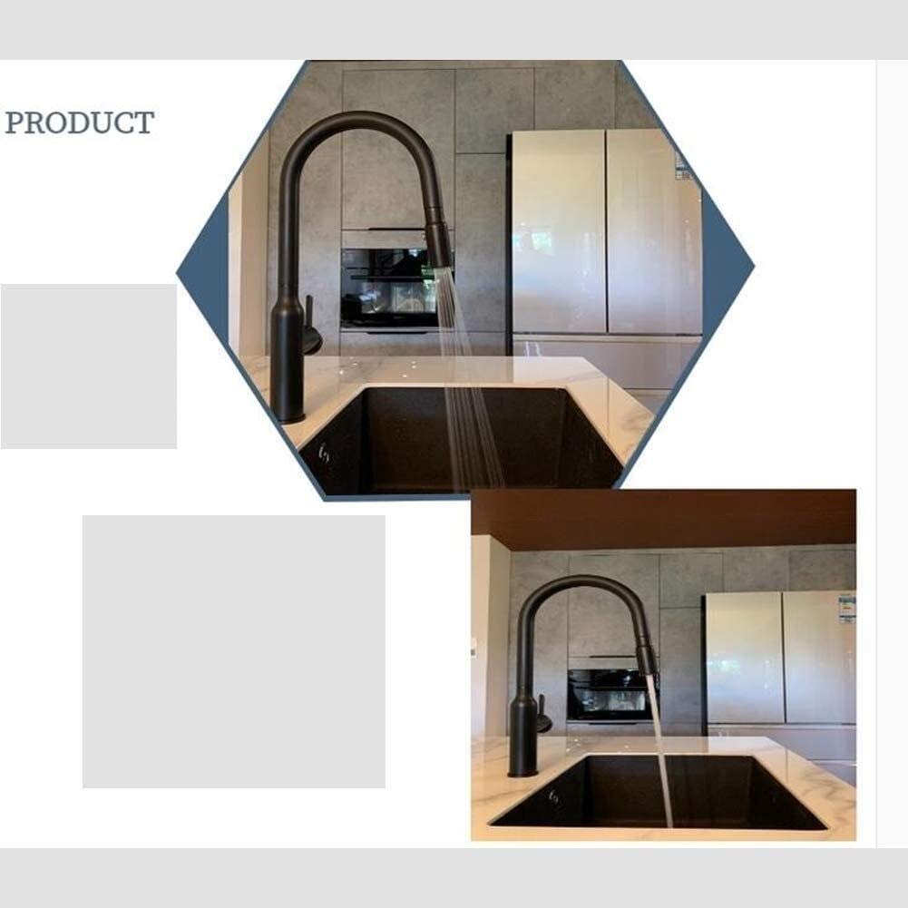 Rubinetto per lavabo Rubinetto da bagno Rubinetti neri da cucina con spruzzatore estraibile, Miscelatore Rubinetto da cucina a scomparsa ad arco alto a una maniglia, Beccuccio acqua calda e fredda R