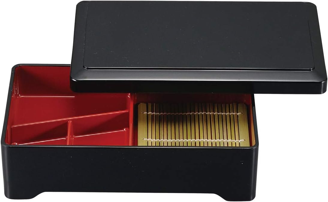 5-666-7+8 Buckwheat Plate, Black, 10.2 x 6.1 x 3.0 inches (25.8 x 15.4 x 7.5 cm), For Buckwheat Udon, Beef Waka Bento Box, Black Tenshu with Divider + Bamboo