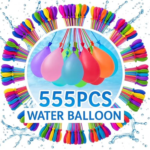 555 PCS Water Balloons, 10 Second Rapid-Filling Self-Sealing Water Bombs, Water Balloons for Kids Easy Fill, Eco-Friendly, for Outdoor Garden, Beach, Pool Party Fight, Water Toy