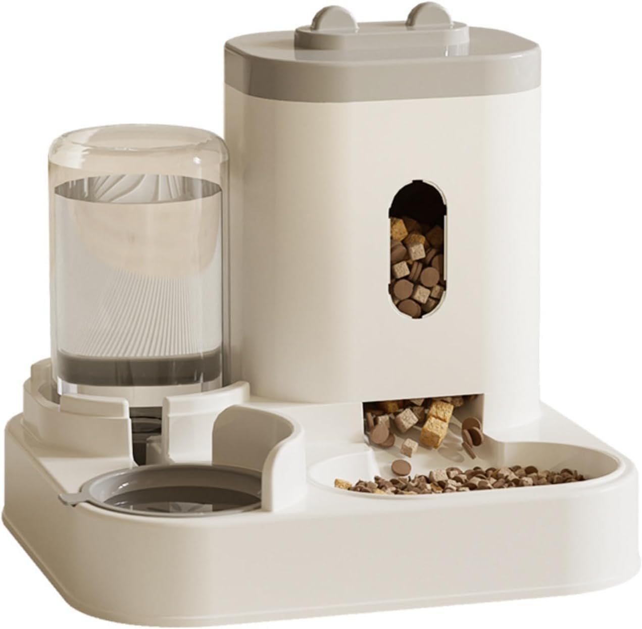 Distributore automatico di cibo per gatti 2 in 1 per cibo e acqua, piccolo animale domestico, balena, grigio