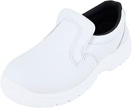 Chaussure de Cuisine Blanche Forme Mocassin Idéale Chaussure Industrie Agro Alimentaire avec Protection ISO20346 Forme Mocassin de Cuisine du 35 au 47