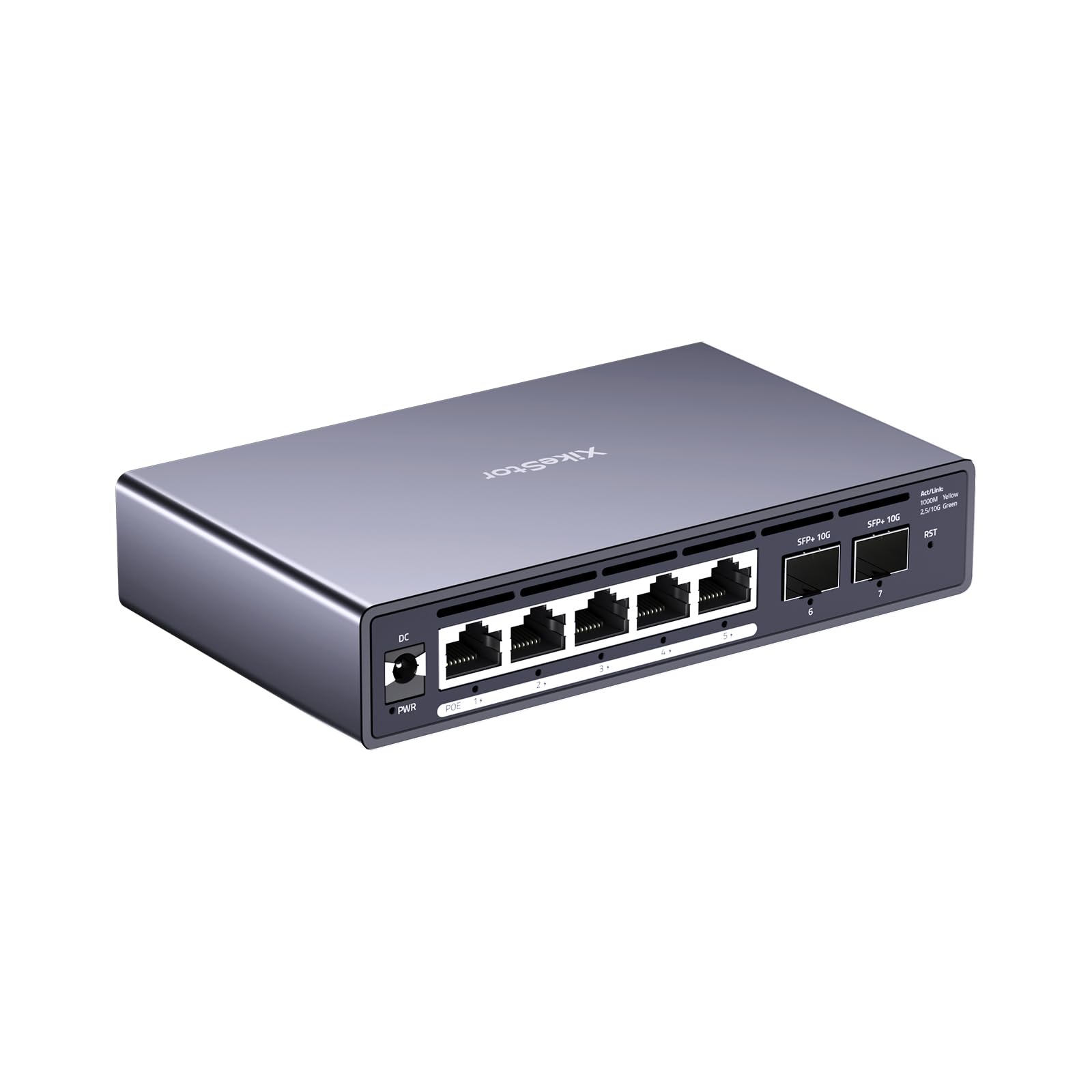 7-Port 2.5G Managed PoE+ Switch 5X 2.5GbE RJ45 PoE+ 2X 10G SFP+ | VLAN/LACP/QoS/STP/IGMP, Web-Managed, Fanless Metallgehäuse für IP Kamera, NAS, WiFi 6/7 AP