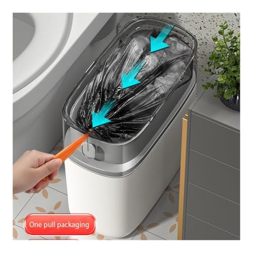 Caneca de basura pequeña redonda con tapa para baño miniatura 5