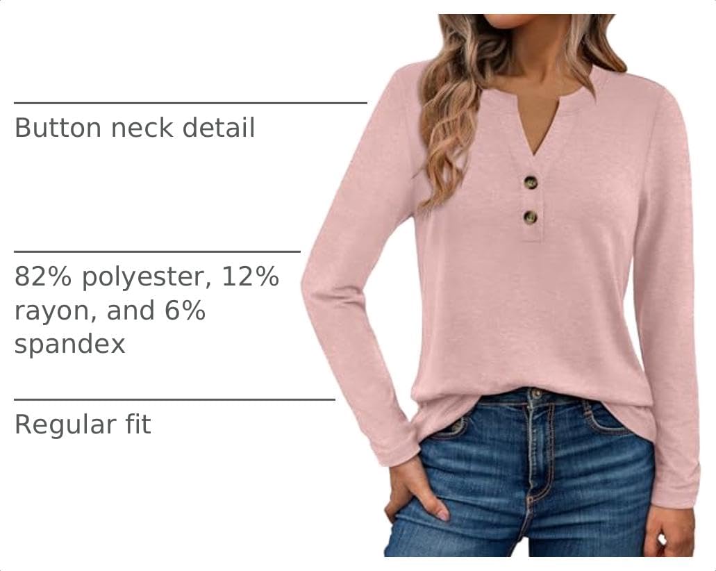 WYNNQUE Womens Henley V Neck Long Sleeve Shirts image 4