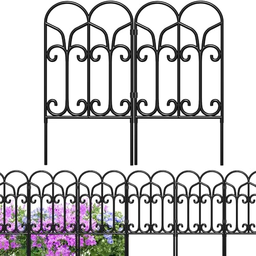 Amagabeli Garden Home 46cm X 230cm 5 Vallas Decorativas para Jardín de Hierro Set de Valla Metalica Rigida Hierro para Perros Jardín Metalicas Negro Barrera de Animales DA038