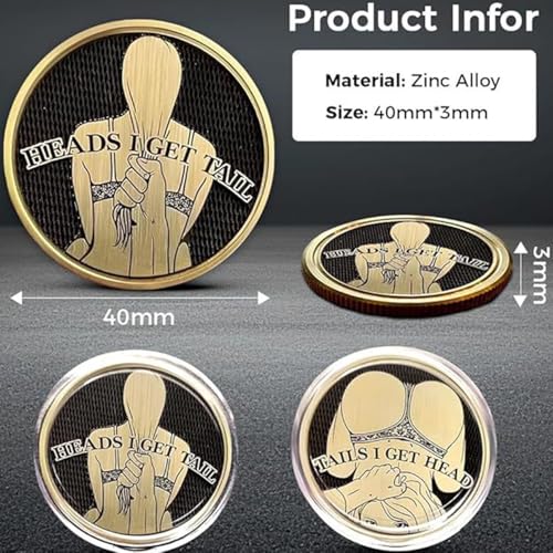 funny heads and tails challenge coin  double-sided lucky token  heads i get tail tails i get head  humor gift for couples collectors birthdays and special occasions