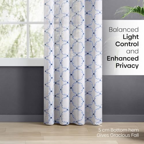 Image of haus & kinder Curtains 7 feet Long | Embroidery Sheer Curtains 7 Feet Long Pack of 1 | Door Curtains 7 feet Light-Filtering & Breathable Sheer Curtains (Willow Chain Blue, 114x213cm)