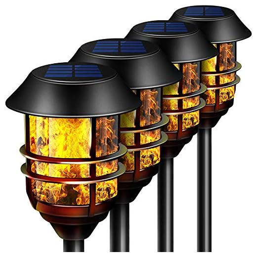 Camabel 55" Tall Solar Torches Lights 4 Pack with Flicking Flame 100% Metal LED Solar Light Outdoor Dancing Stainless Steel Walkway Lighting for Garden Patio Yard Decor Waterproof Pool Effect Black …