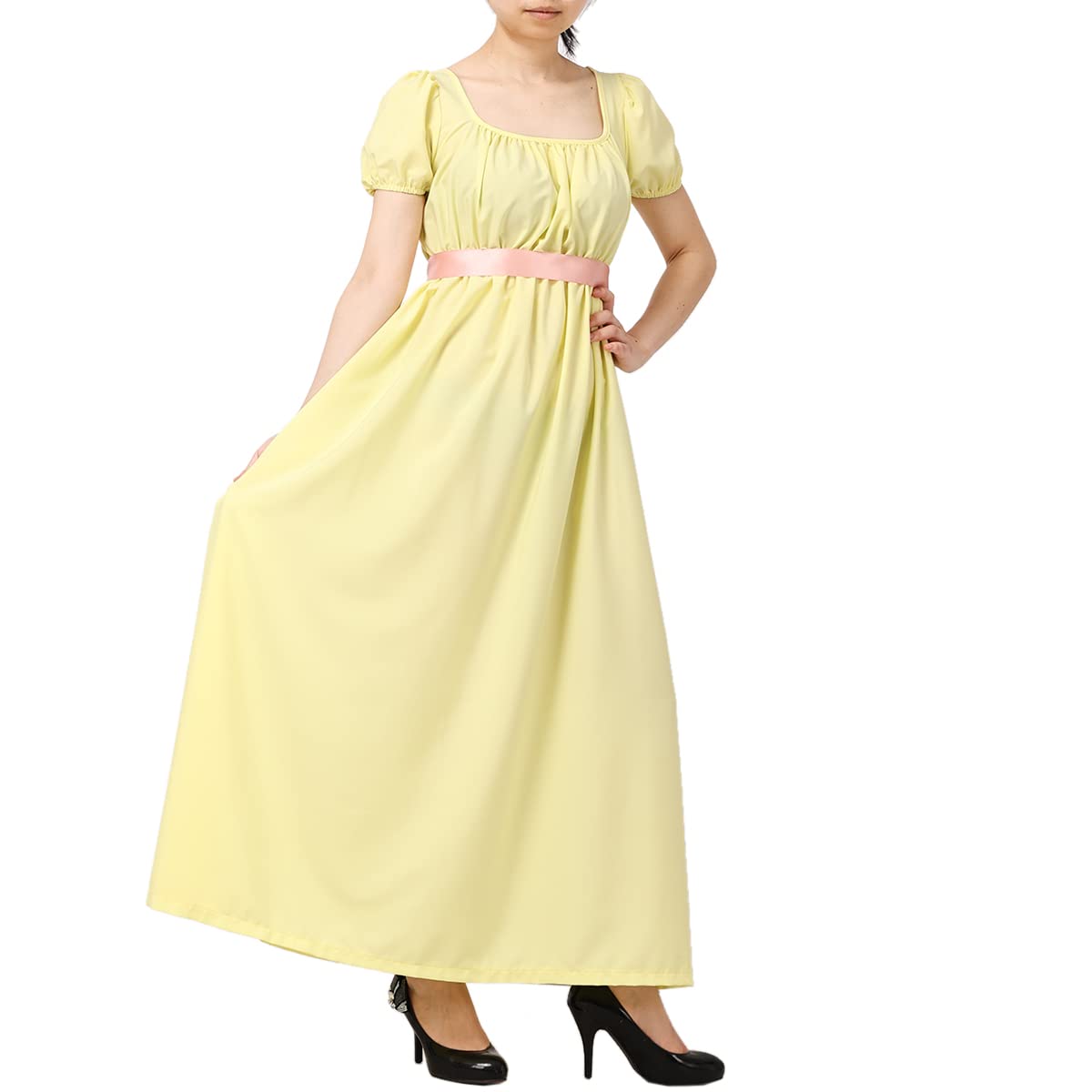 COSDREAMER Abito da Donna Regency Abito Medievale Vittoriano retrò a Vita Alta con Maniche a Nastro