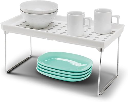 Miniatura 10 de madesmart Estante de almacenamiento apilable mediano para armarios o mostradores, estante plegable de plástico para organización del hogar,